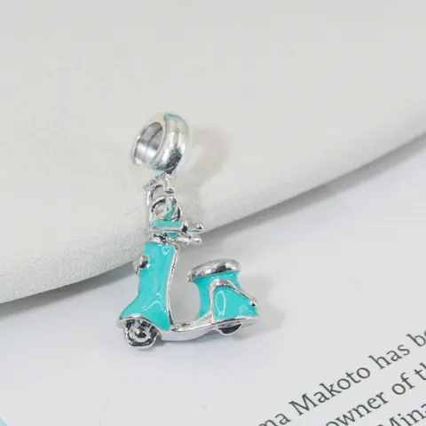 Sky Blue Enamel Retro Scooter Charm Alloy Miniature Moped Pendant For DIY Bracelet Necklace Jewelry Making Women Girls