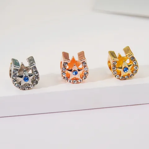Alloy Horseshoe Star Charms With Blue Zirconia Inlaid Rhinestone DIY Beads For Bracelet Jewelry Making Findings Women