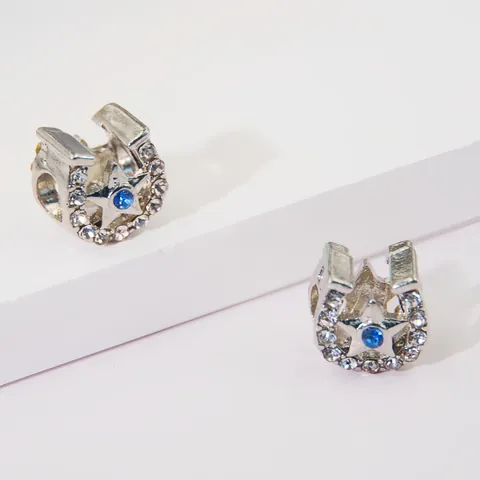 Alloy Horseshoe Star Charms With Blue Zirconia Inlaid Rhinestone DIY Beads For Bracelet Jewelry Making Findings Women