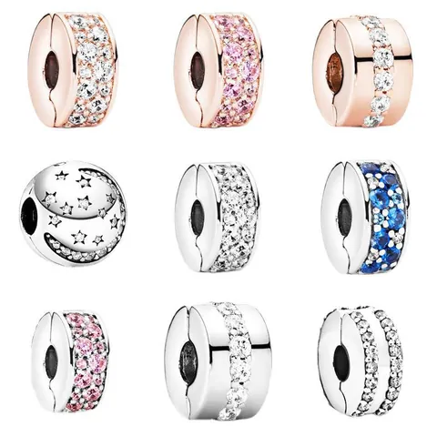 Koper Zirkonia DIY Clip Charm Roségoud Zilver Pavé Zetting Spacer Kraal Voor Dames Armband Ketting Sieraden Maken