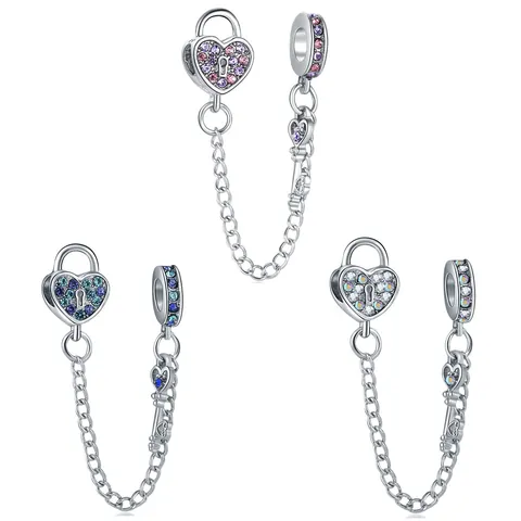 Catenella di Sicurezza Lucchetto a Cuore Chiave Lega Strass DIY Ciondolo per Bracciale Donna Accessori per Gioielli