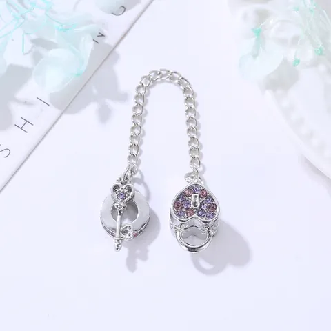 Catenella di Sicurezza Lucchetto a Cuore Chiave Lega Strass DIY Ciondolo per Bracciale Donna Accessori per Gioielli