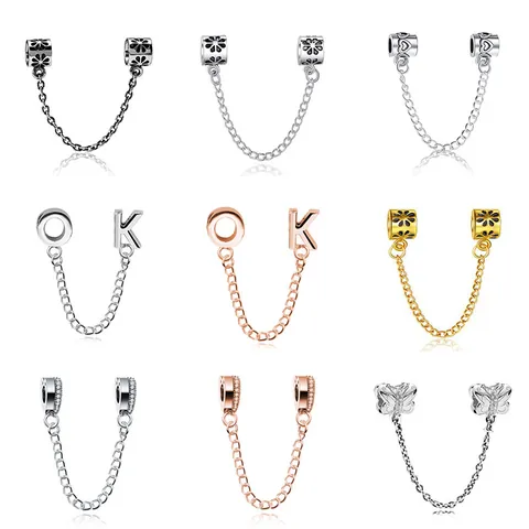 Legierung Strass Sicherheitskette Charms Für Armband DIY Schmuckherstellung Zubehör Schmetterling Herz Blume Design Damen Schmuck