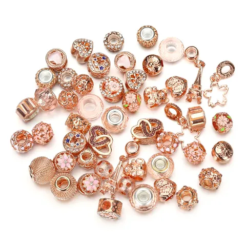 Crystal Glass Alloy Large Hole Spacer Beads Charms For DIY Bracelet Necklace Making Fashion Vintage Jewelry Accessories