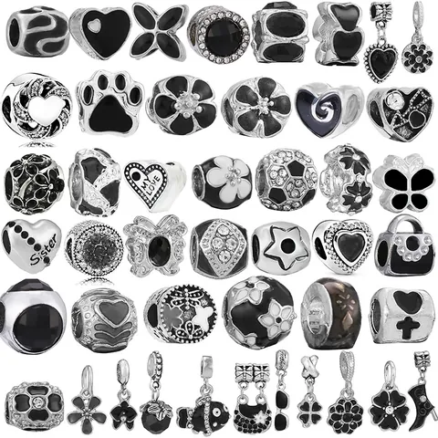 Alloy Black Enamel Charm Beads Heart Flower Butterfly Shape DIY Jewelry Accessories For Bracelet Necklace Making Women Jewelry
