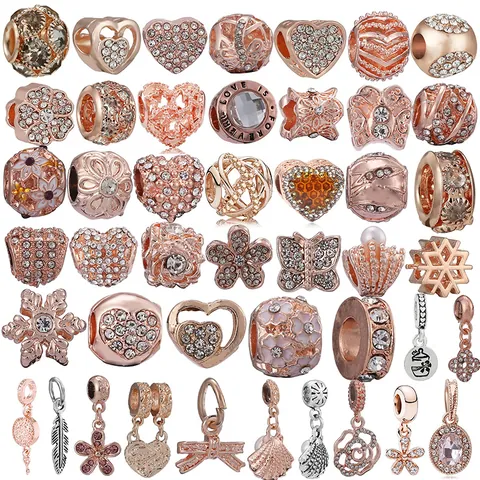 Alloy Rose Gold Charms For Bracelet Necklace DIY Jewelry Making Zirconia Heart Flower Snowflake Butterfly Beads Pendants