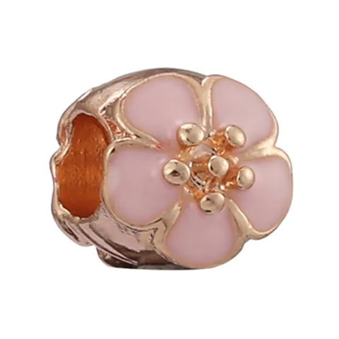 DIY Charms For Bracelet Rose Gold Plated Alloy Beads With Enamel Flower Heart Rhinestone Pendant Jewelry Accessories For Women