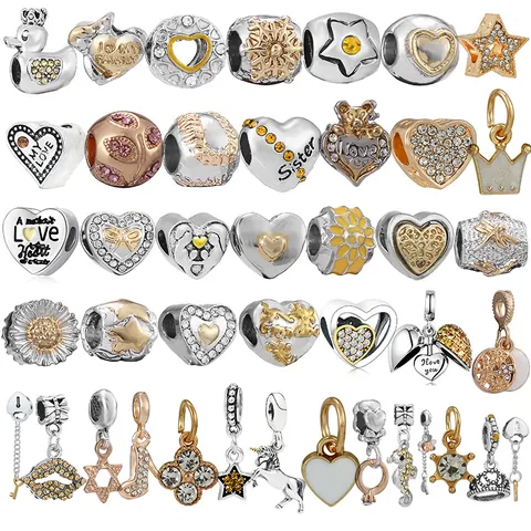 Alloy Crystal Heart Star Flower Bead Charms For DIY Jewelry Making Accessories For Bracelet Necklace Women Fashion Gift