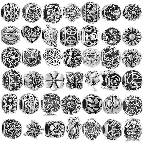 Vintage Alloy Antique Silver Color Flower Heart Leaf Charms For DIY Bracelet Necklace Making Retro Jewelry Making Accessories Women Gift