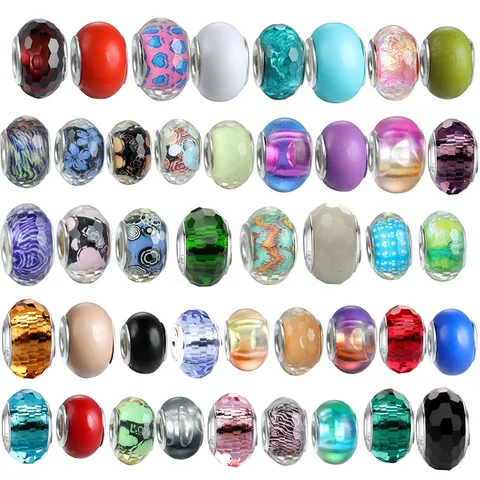 Alloy Glass Faceted Charm Beads DIY Jewelry Accessories Large Hole Beads For Bracelets Women Jewelry Making Accessory