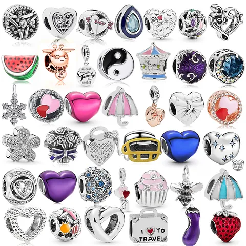DIY Alloy Charms Beads For Bracelet Heart Bee Umbrella Carousel Snowflakes Silver Plated Enamel Pendant Women Jewelry Accessories