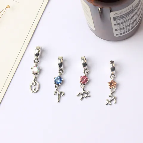 12 Constellation Zodiac Sign Charms Alloy Zirconia Pendants For DIY Bracelet Necklace Jewelry Making Women Jewelry