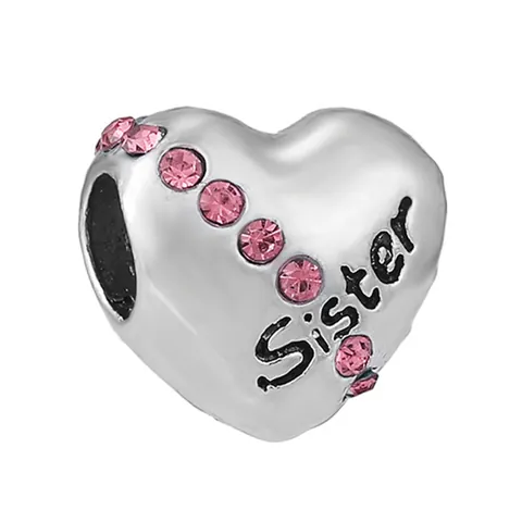Luxury Pink Rhinestone Alloy Charms Silver Plated Flower Heart Animal Bead DIY Jewelry Findings For Bracelet Women Accessory