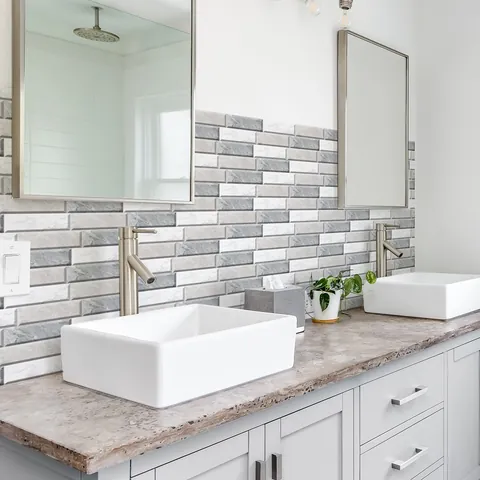Pegatinas de Azulejos de Mosaico de Aspecto de Mármol Para Baño Cocina Impermeables Autoadhesivas de PVC Calcomanías de Pared DIY
