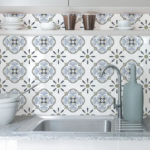 Mandala Floral Geometric Tile Stickers PVC Self Adhesive Waterproof Oil Proof Wall Stickers For Kitchen Bathroom Home Decor