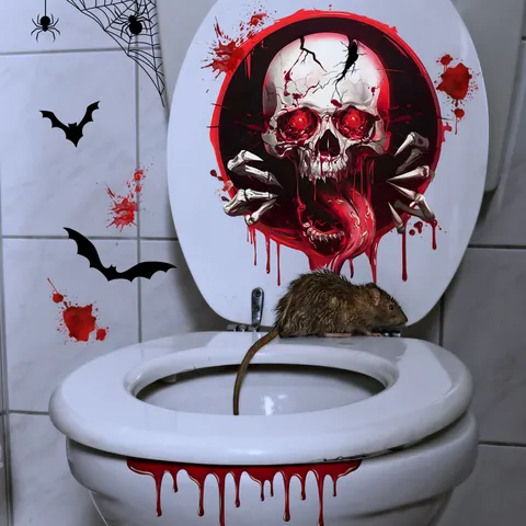 Halloween Horror Skull Toilet Stickers Bloody Handprint Bat Spider Web Waterproof PVC Wall Decals For Bathroom Home Party Decoration