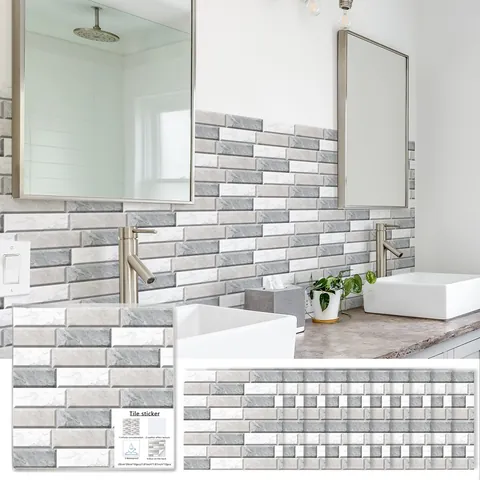 Pegatinas de Azulejos de Mosaico de Aspecto de Mármol Para Baño Cocina Impermeables Autoadhesivas de PVC Calcomanías de Pared DIY