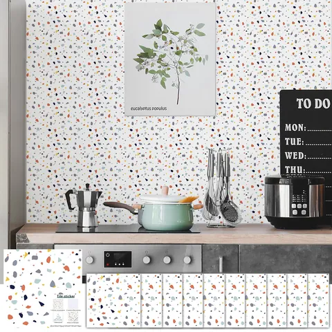 Terrazzo Pattern Wall Tile Stickers Waterproof PVC Self-Adhesive Kitchen Bathroom Backsplash Decor Modern Minimalist Home Decoration