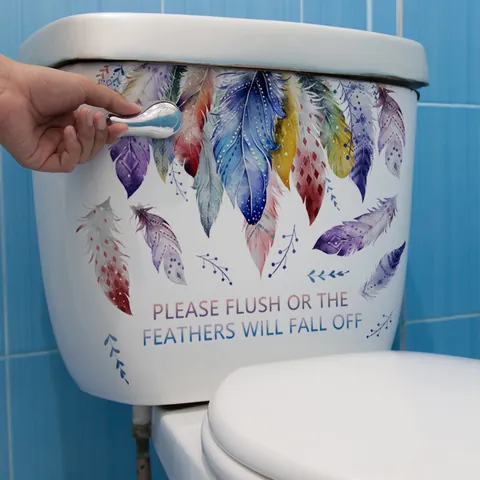 Colorful Feather Funny Quote Toilet Sticker Waterproof PVC Removable Bathroom Decor Home DIY Sticker Seat Decal