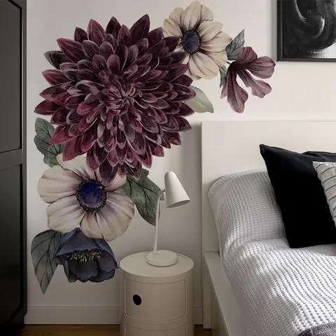 Watercolor Floral Wall Decals 3D Large Flower Wall Stickers For Living Room Bedroom Home Decor Self Adhesive Removable