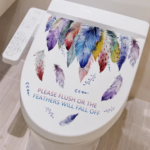 Colorful Feather Funny Quote Toilet Sticker Waterproof PVC Removable Bathroom Decor Home DIY Sticker Seat Decal