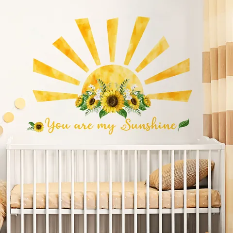 Sunflower Sun Wall Decals You Are My Sunshine Wall Sticker With Butterfly DIY Removable PVC Mural For Nursery Home Decor