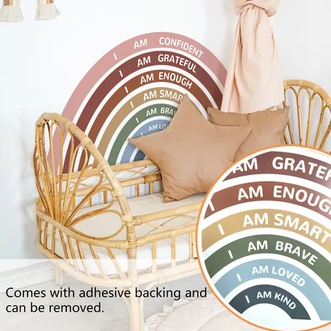 Sticker Mural Affirmation Arc-en-ciel Morandi Citations Motivantes Anglais PVC Imperméable Auto-adhésif Décalcomanie pour Déco Chambre Enfant