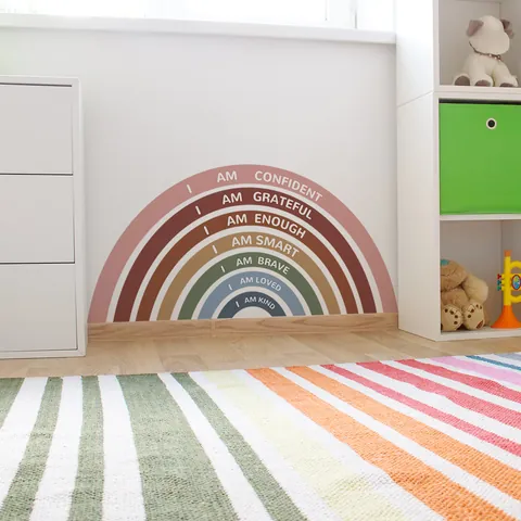 Sticker Mural Affirmation Arc-en-ciel Morandi Citations Motivantes Anglais PVC Imperméable Auto-adhésif Décalcomanie pour Déco Chambre Enfant