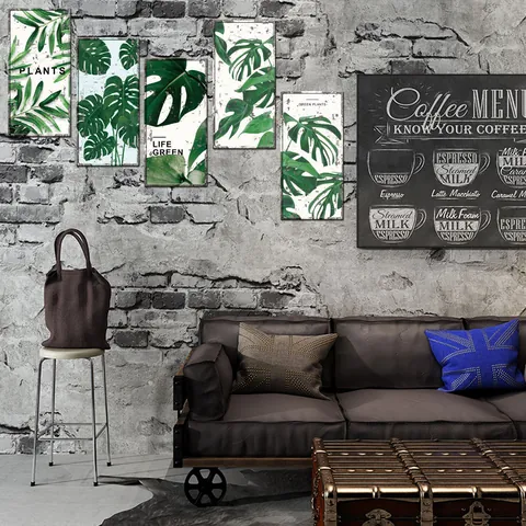 Nordic Monstera Palm Leaf License Plate Style Wall Stickers PVC Botanical Decorative Wall Art For Home Living Room Office Decor