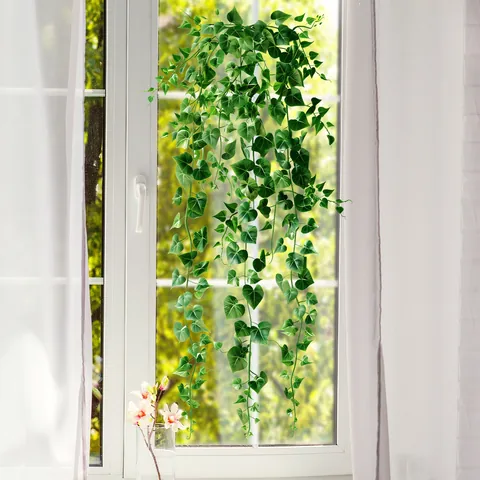 Autocollant de Fenêtre Statique en PVC de Lierre Vert Réaliste Décalcomanie en Verre Sans Colle Pour Décoration de Salon