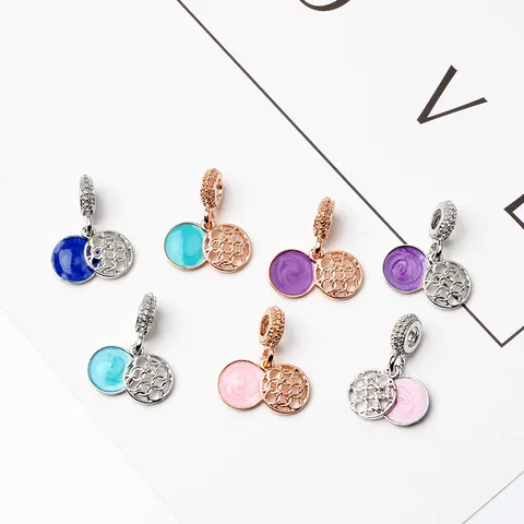 Starry Sky Alloy Enamel Hollow Round Double Layer Charm Pendants For DIY Jewelry Making Findings Women Fashion Accessories