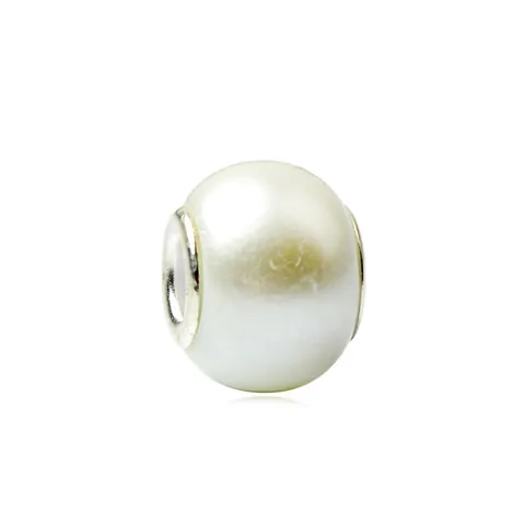 White Crystal Artificial Pearl Luster Large Hole Charm Alloy Metal Core For DIY Bracelet Jewelry Making Accessory Women Jewelry Bead