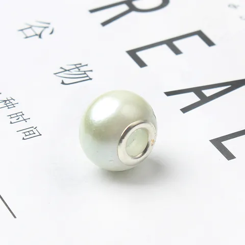 White Crystal Artificial Pearl Luster Large Hole Charm Alloy Metal Core For DIY Bracelet Jewelry Making Accessory Women Jewelry Bead