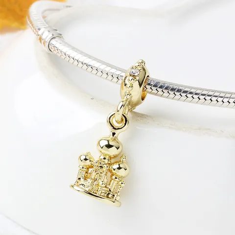 Vintage Gold Alloy Castle Palace Charm Pendant Only With White Zirconia For Bracelet Necklace Women DIY Jewelry Making