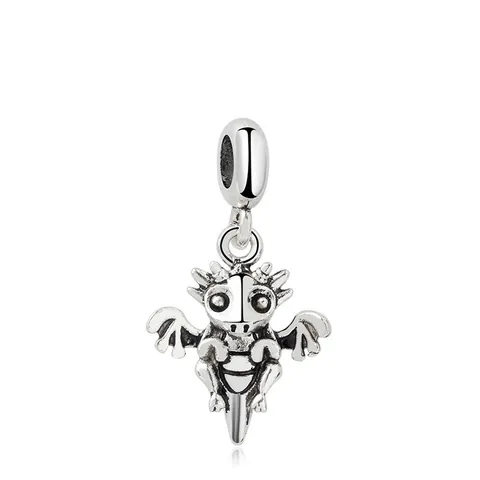 Alloy Cartoon Flying Dragon Charm Pendant Silver Color Oxidized Finish Wings Animal DIY Jewelry Accessory Bracelet Necklace