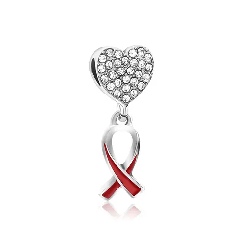Alloy Zircon Heart Red Ribbon Awareness Charm Pendant For DIY Jewelry Making Bracelet Necklace Charity Gift For Women