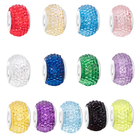 Cuentas de Resina de Agujero Grande Pavé con Diamantes de Imitación para Creación de Joyas DIY Accesorios para Pulseras