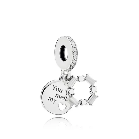 Vintage Zilveren Kleur Legering Hart Ronde Schijf Charm Hanger Met Gegraveerd You Melt My Patroon Zirkonia DIY Sieraden