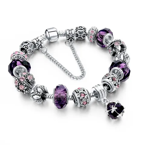 Women Vintage Ethnic Alloy Beaded Charm Bracelet Rhinestone Crystal Glass Beads Snake Chain Safety Chain Fashion Jewelry Gift
