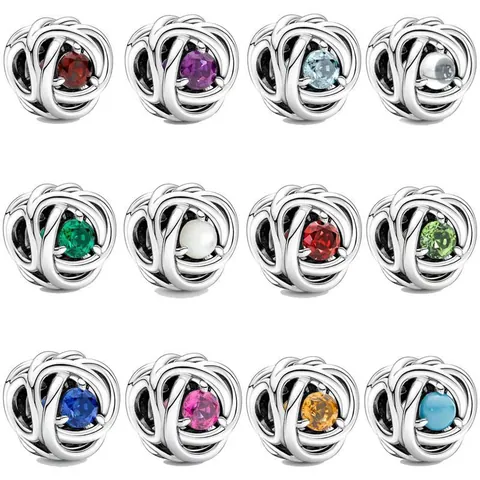 Legierung Geburtsstein Charm Ewiger Knoten Hohl Gewebt Perle Für DIY Armband Schmuckherstellung Damen Geschenk 12 Farben Verfügbar