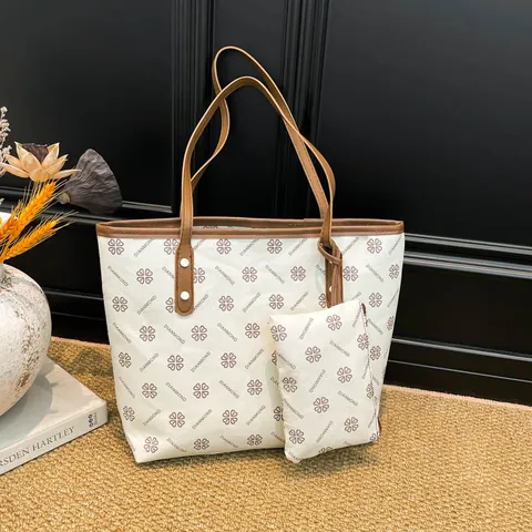 Borsa Tote in Pelle PU da Donna E Pochette Piccola Con Stampa a Trifoglio Borsa a Tracolla Stile Vintage Moda Quotidiana
