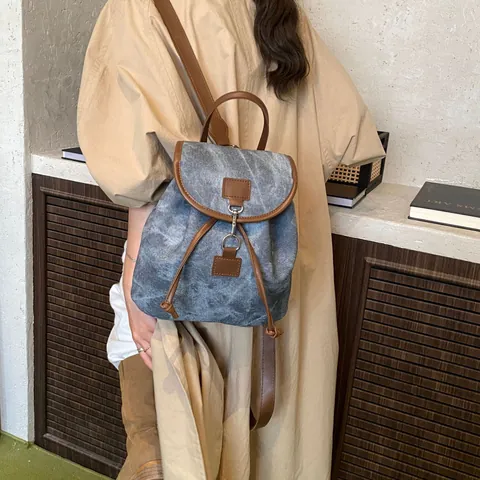 Vintage Canvas PU Leather Patchwork Backpack For Women Large Capacity Retro Style Travel Rucksack Casual School Bag Fashion Backpack