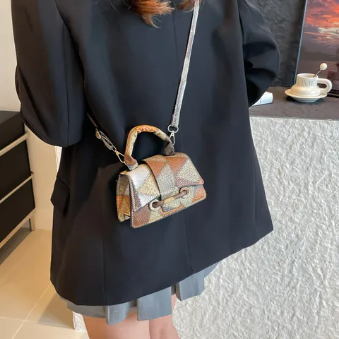 Sac Bandoulière Carré Mini en Cuir PU Patchwork Bloc de Couleur pour Femme Sac à Main Motif Crocodile Serpent avec Poignée Supérieure