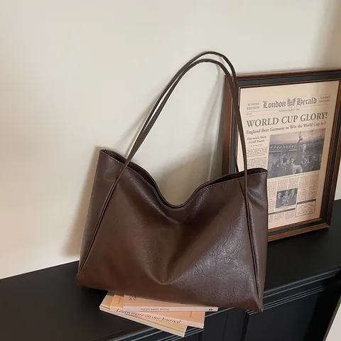 Vintage PU Leder Tragetasche Damen Große Kapazität Mode Minimalistische Umhängetasche Mit Innentasche Pendler Handtasche