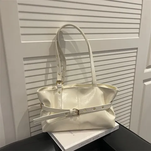 Women's Glossy PU Leather Tote Bag With Adjustable Belt Buckle Vintage Underarm Shoulder Bag For Work Travel Daily Office Lady