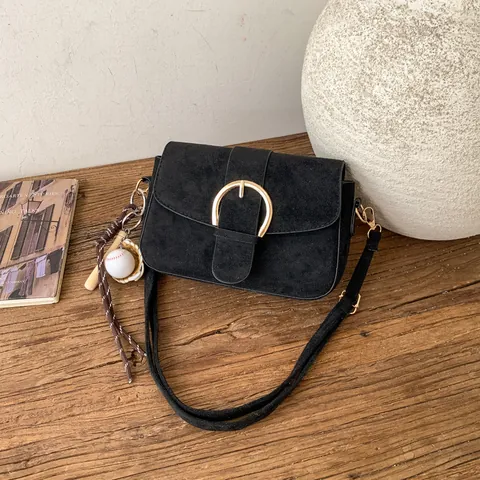 Borsa a Tracolla da Donna Vintage Effetto Camoscio Smerigliato Minimalista Grande Capacità Borsa a Spalla Con Fibbia in Metallo