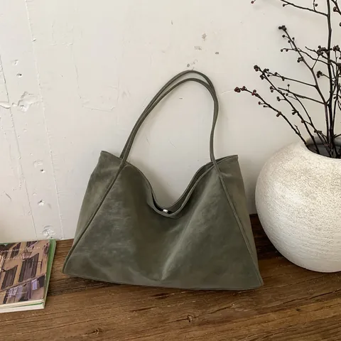 Minimalistische Große Kapazität Schultertasche Wildleder Textur PU Leder Tragetasche Lässige Pendler Handtasche Mit Magnetverschluss Für Frauen