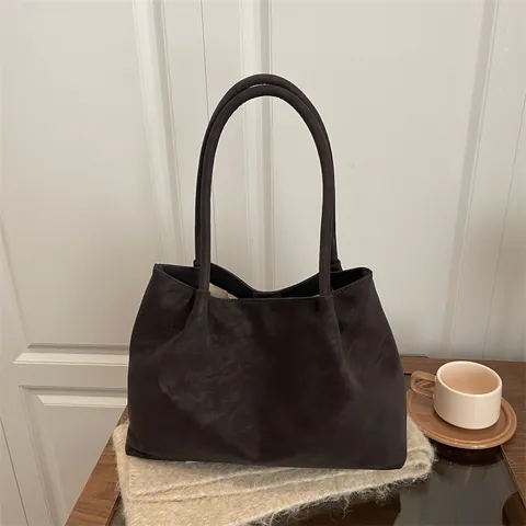 Borsa Tote in Camoscio Vintage ad Alta Capacità per Donna Stile Minimalista Pendolare Borsa a Spalla Moda Tinta Unita Chiusura Magnetica