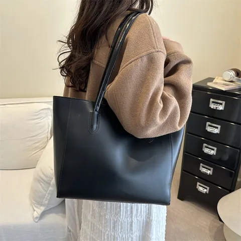 Bolso Tote de Cuero PU de Gran Capacidad Vintage Para Mujer Moda Simple Bolso de Hombro Para Oficina Viajes Compras