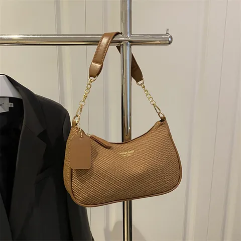 Borsa Sottobraccio da Donna in Stile Francese con Trama Intrecciata Borsa Hobo a Spalla in Pelle Sintetica con Catena Oro